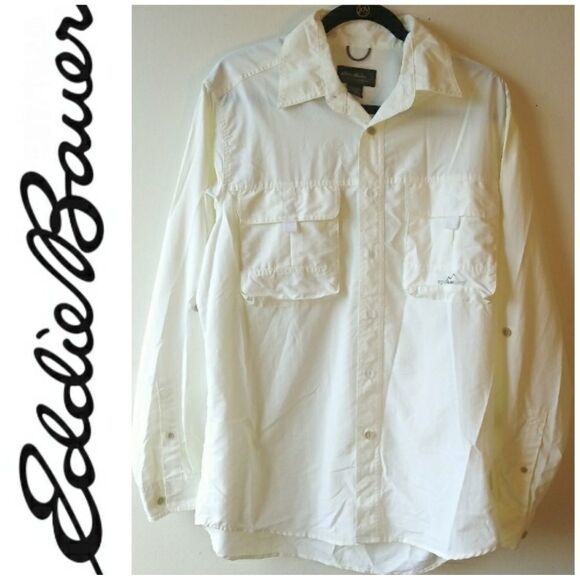 EDDIE BAUER LIGHTWEIGHT TRAVEL SHIRT - CREAM - Picture 1 of 6